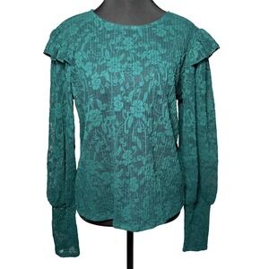 NWT Brea Canyon‎ Sheer Lace Floral Long Sleeve Ruffle Top M Cottage core elegant